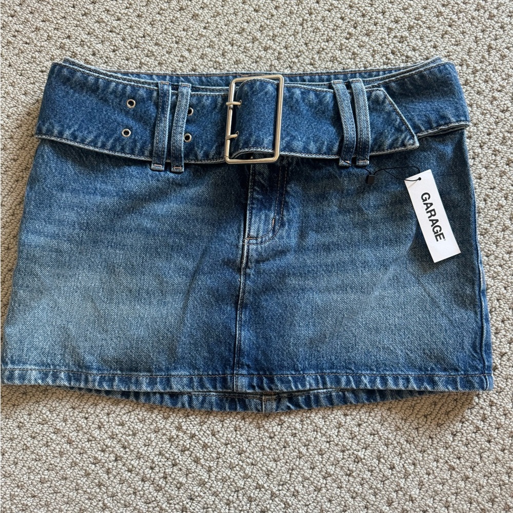 Garage Buckle Denim Mini Skirt